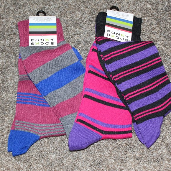 NWT Lot 2 Funky Socks stripes Multicolor 4 pair - Picture 2 of 4